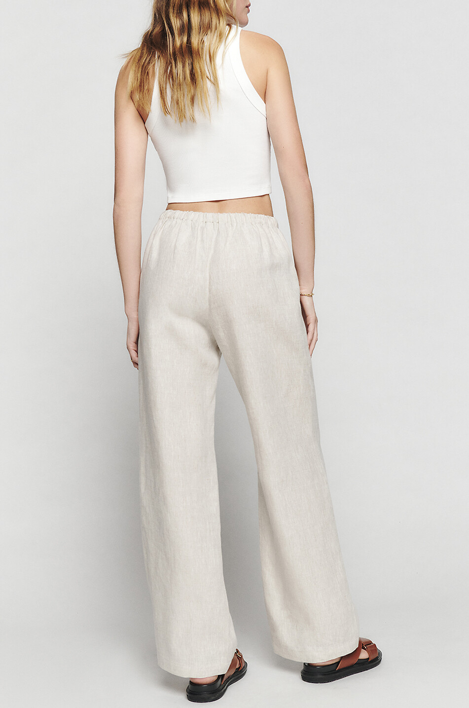 REFORMATION Olina Oatmeal linen wide-leg trousers Women BEIGE 5