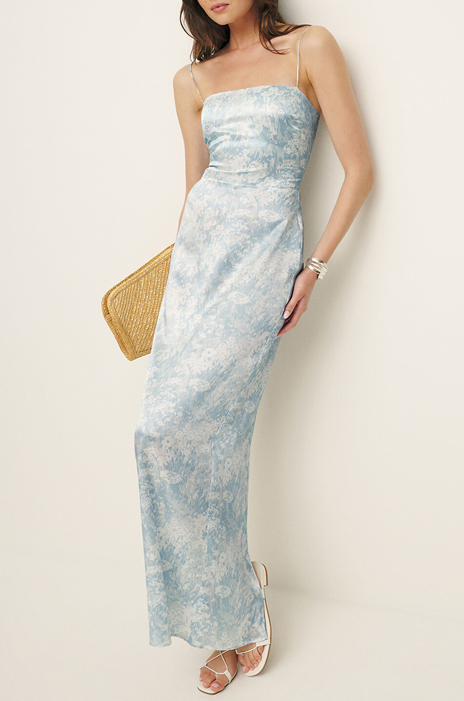 REFORMATION Frankie Idyllic floral satin long slip dress Women LIGHT BLUE 5