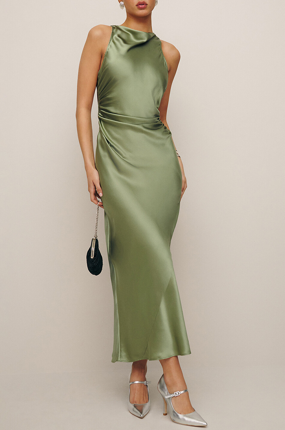 REFORMATION Casette Artichoke long silk satin dress Women GREEN 3