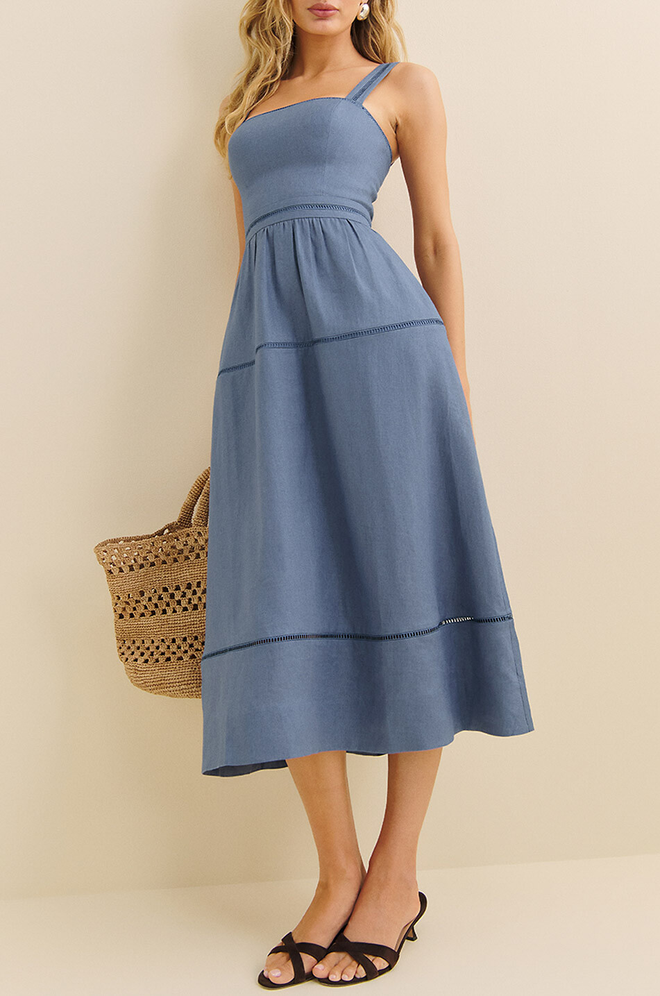 REFORMATION Träger-Midikleid aus Leinen Everett Cornflower Damen BLAU 3