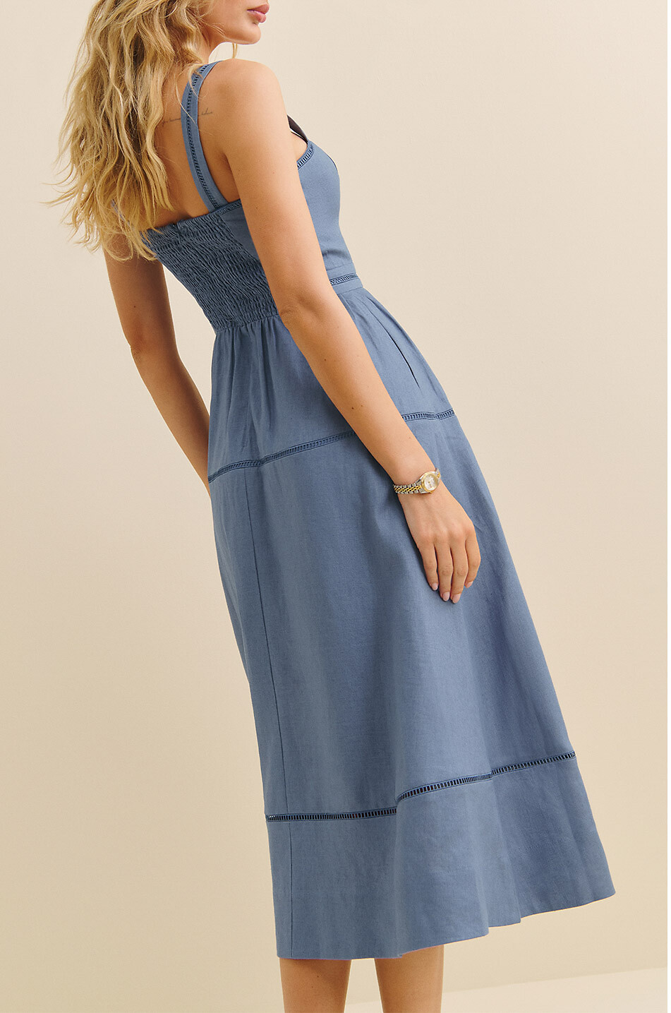 REFORMATION Träger-Midikleid aus Leinen Everett Cornflower Damen BLAU 6