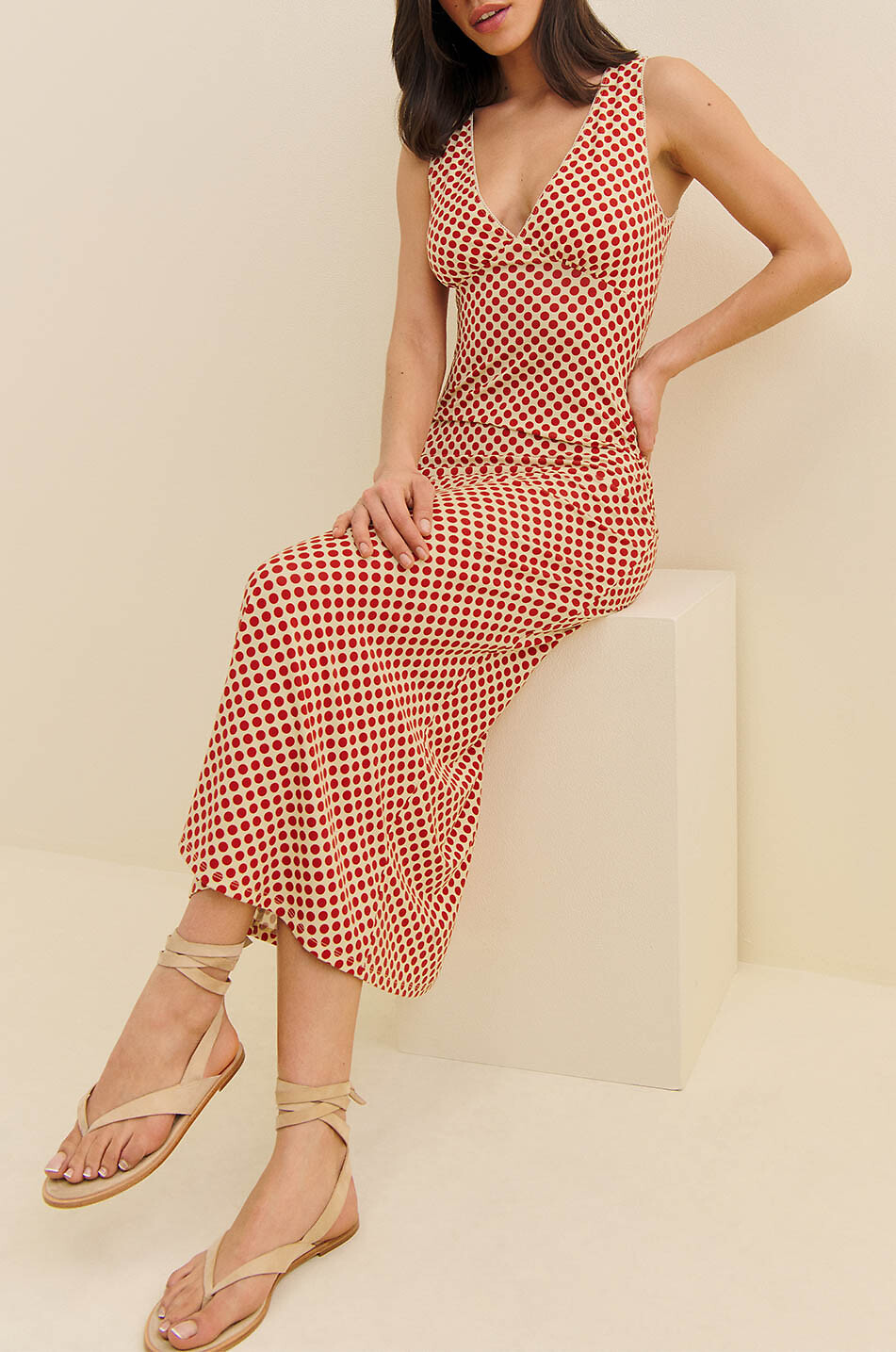 REFORMATION Brayden Pamplona Dot wrap effect midi jersey dress Women RED 3