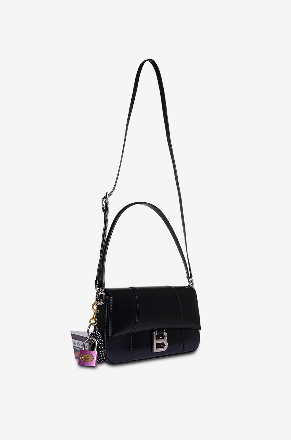 BALENCIAGA Glattlederschultertasche Hourglass Medium Sling Charms Damen SCHWARZ 5