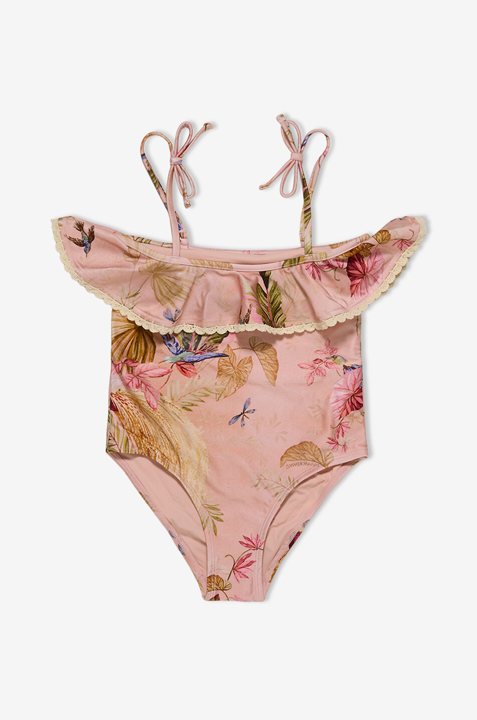 Rhiannon Pink Palm Floral ruffled girl's swimsuit