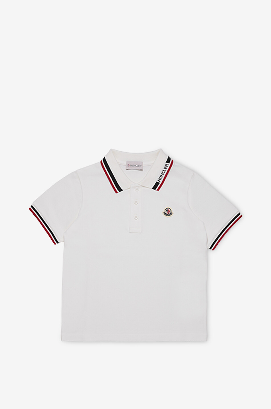 Boys' polo shirt with striped logo jacquard collar