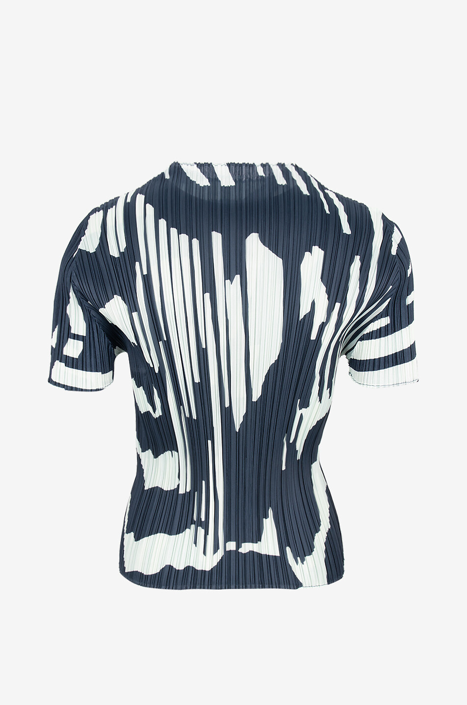 PLEATS PLEASE ISSEY MIYAKE Top plissé à manches courtes et col entonnoir Refraction Femme BLEU FONCE 2