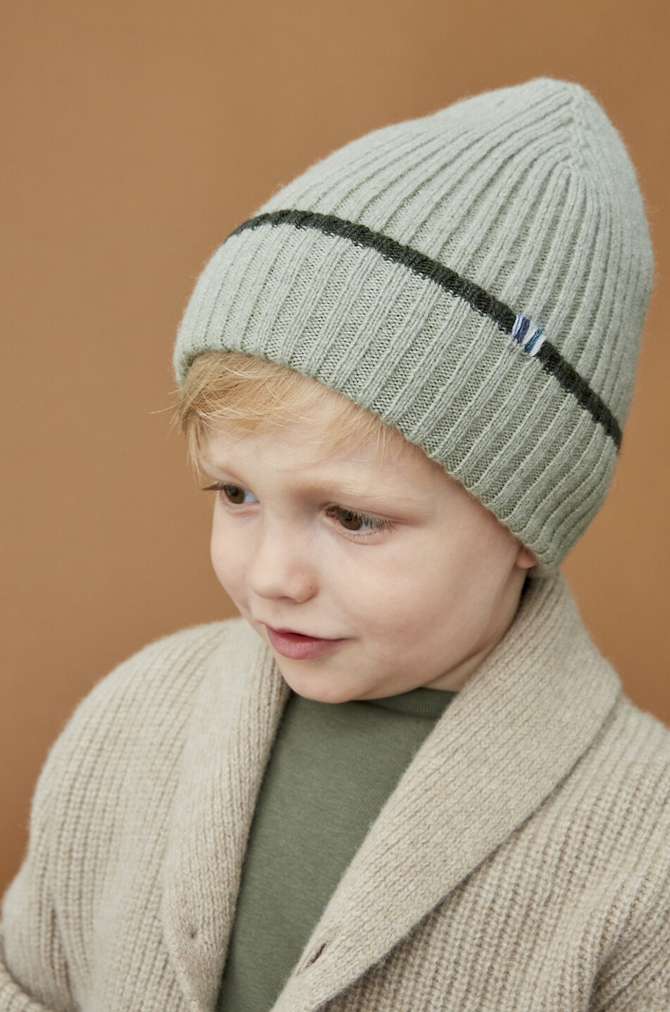 J&JOSH Merino wool and cashmere boys' rib knit beanie Boy GREEN 3