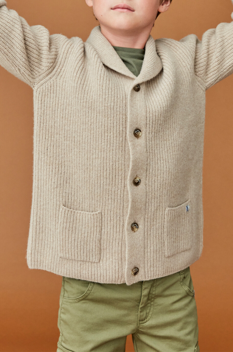 J&JOSH Cardigan garçon à col châle en laine et cachemire Garçon BEIGE 3