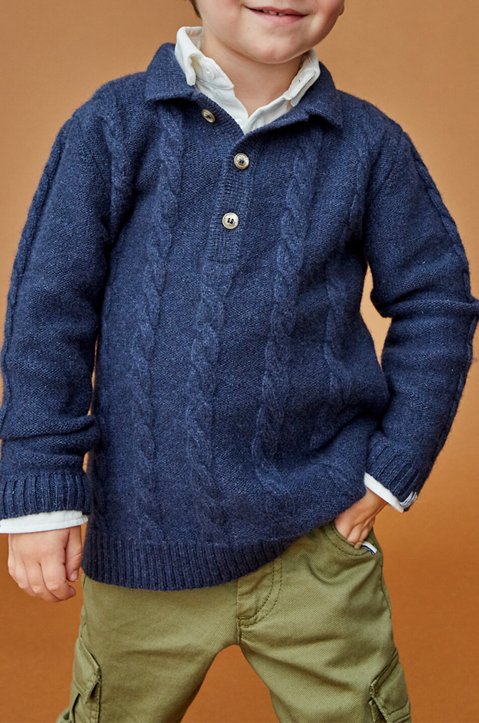 J&JOSH Pull polo torsadé en laine et cachemire garçon Garçon BLEU FONCE 3