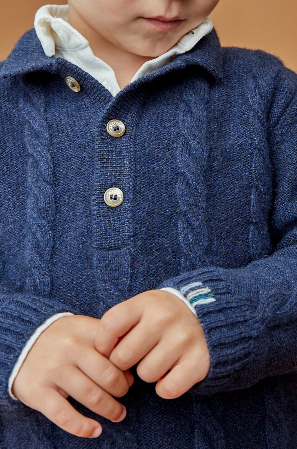 J&JOSH Pull polo torsadé en laine et cachemire garçon Garçon BLEU FONCE 5