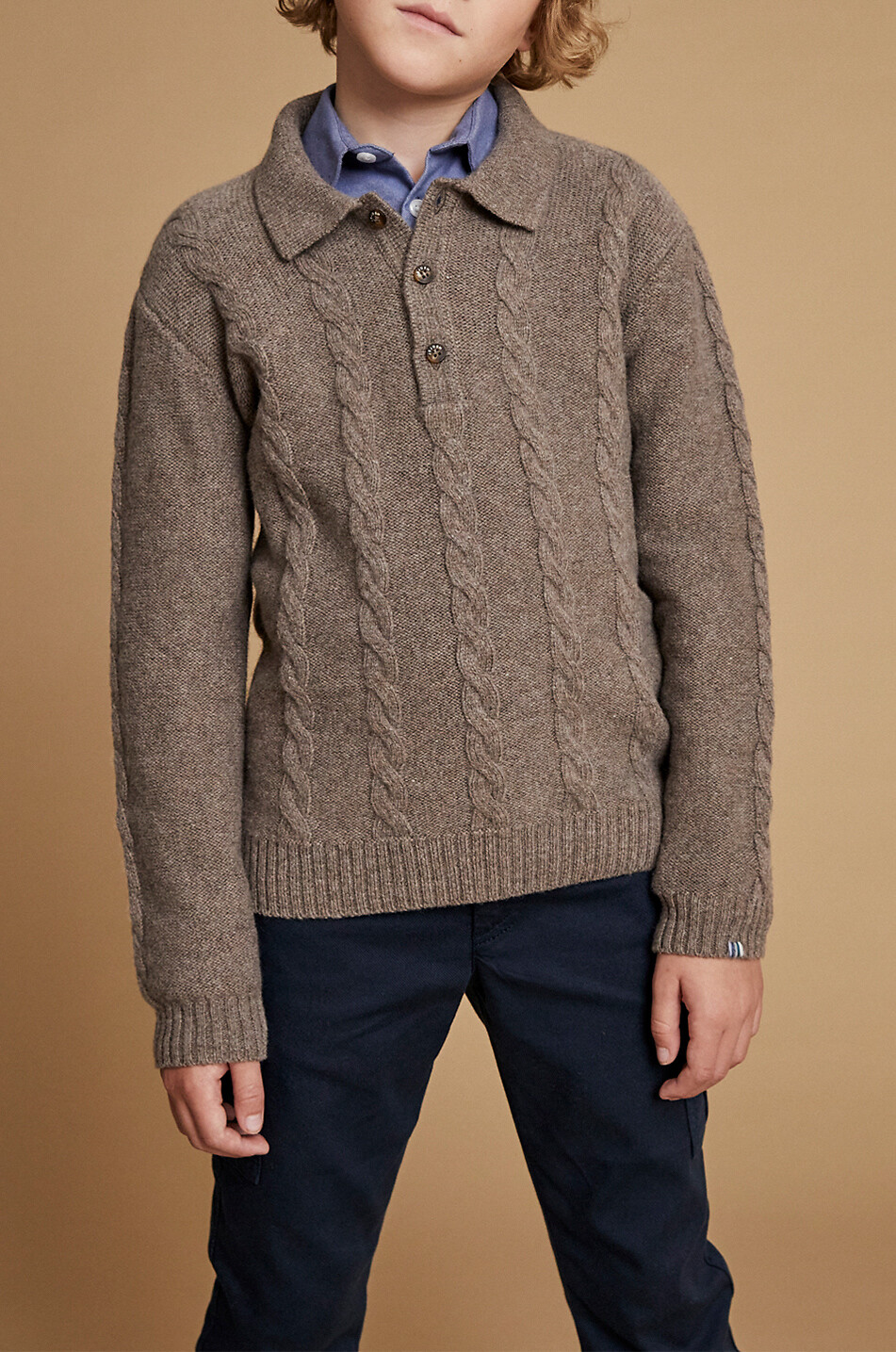 J&JOSH Pull polo torsadé en laine et cachemire garçon Garçon MARRON CLAIR 3
