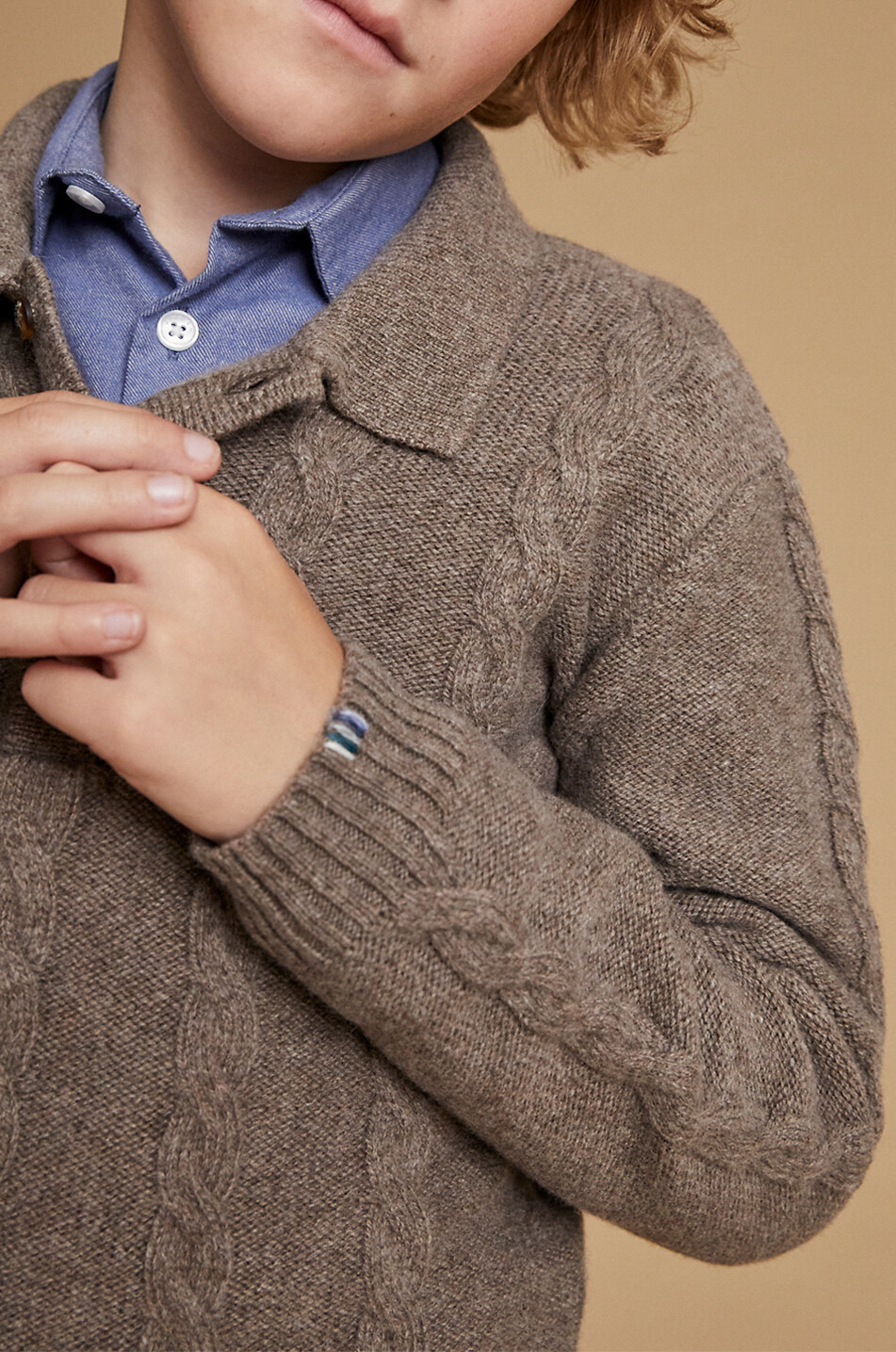 J&JOSH Pull polo torsadé en laine et cachemire garçon Garçon MARRON CLAIR 5