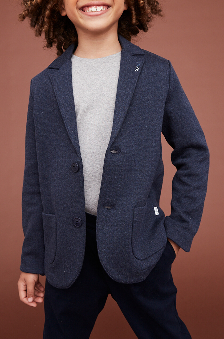 J&JOSH Blazer en maille à boutonnage simple garçon Garçon BLEU FONCE 4