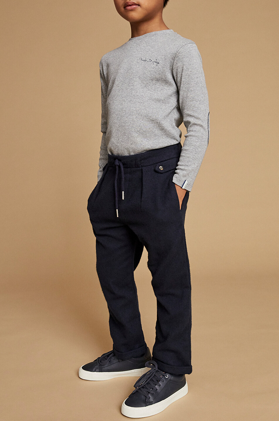 J&JOSH Pantalon à pinces en flanelle garçon Garçon BLEU FONCE 3