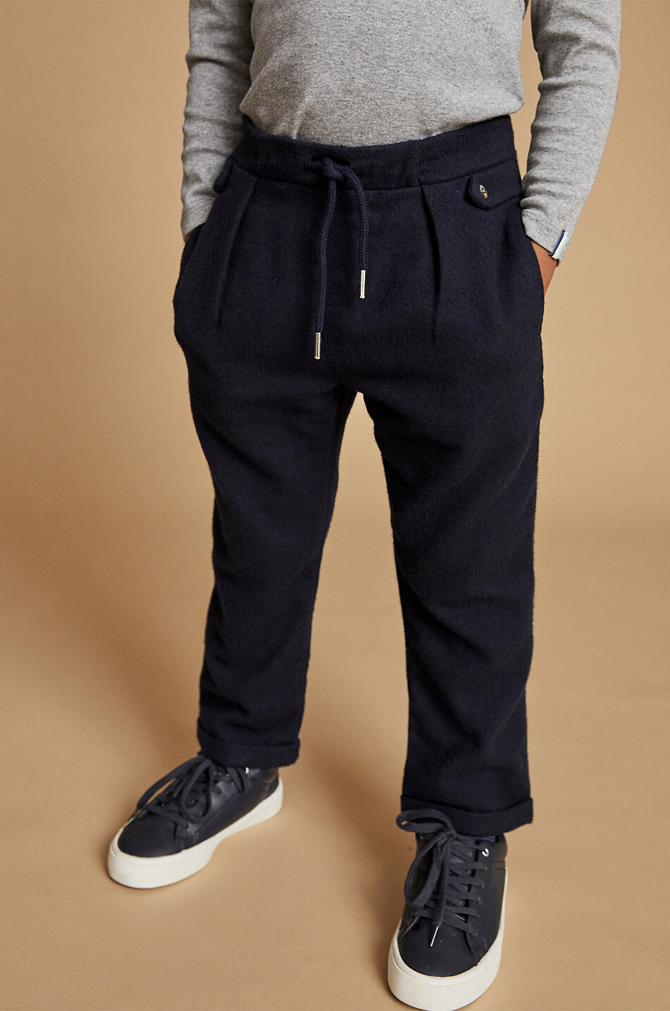 J&JOSH Pantalon à pinces en flanelle garçon Garçon BLEU FONCE 7