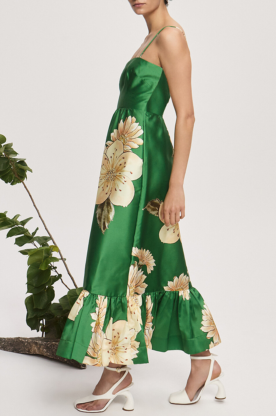 Sage long strappy satin dress