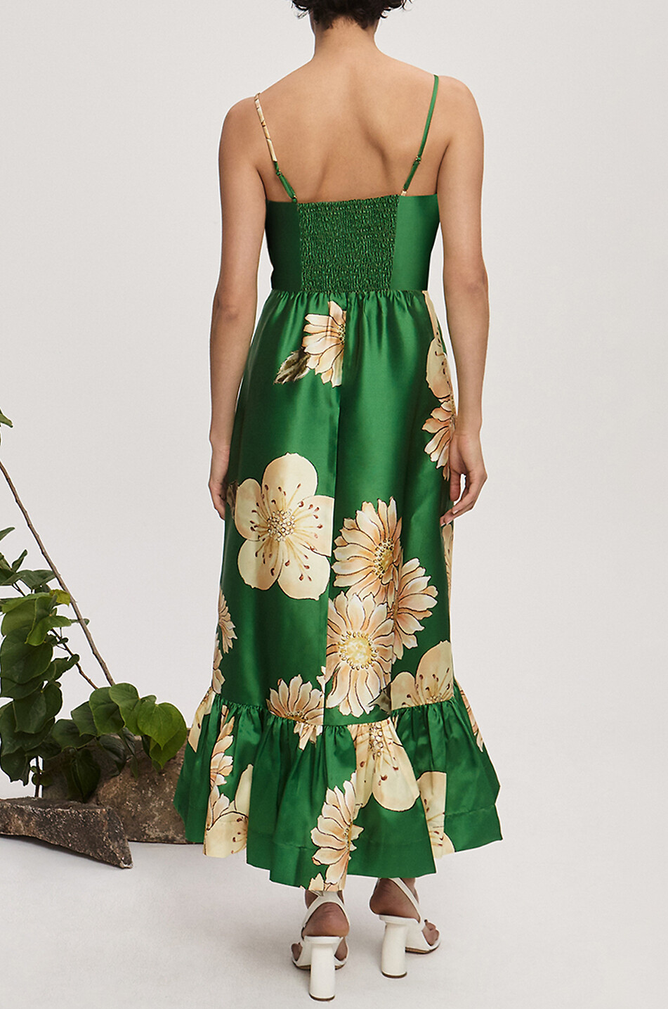 Sage long strappy satin dress