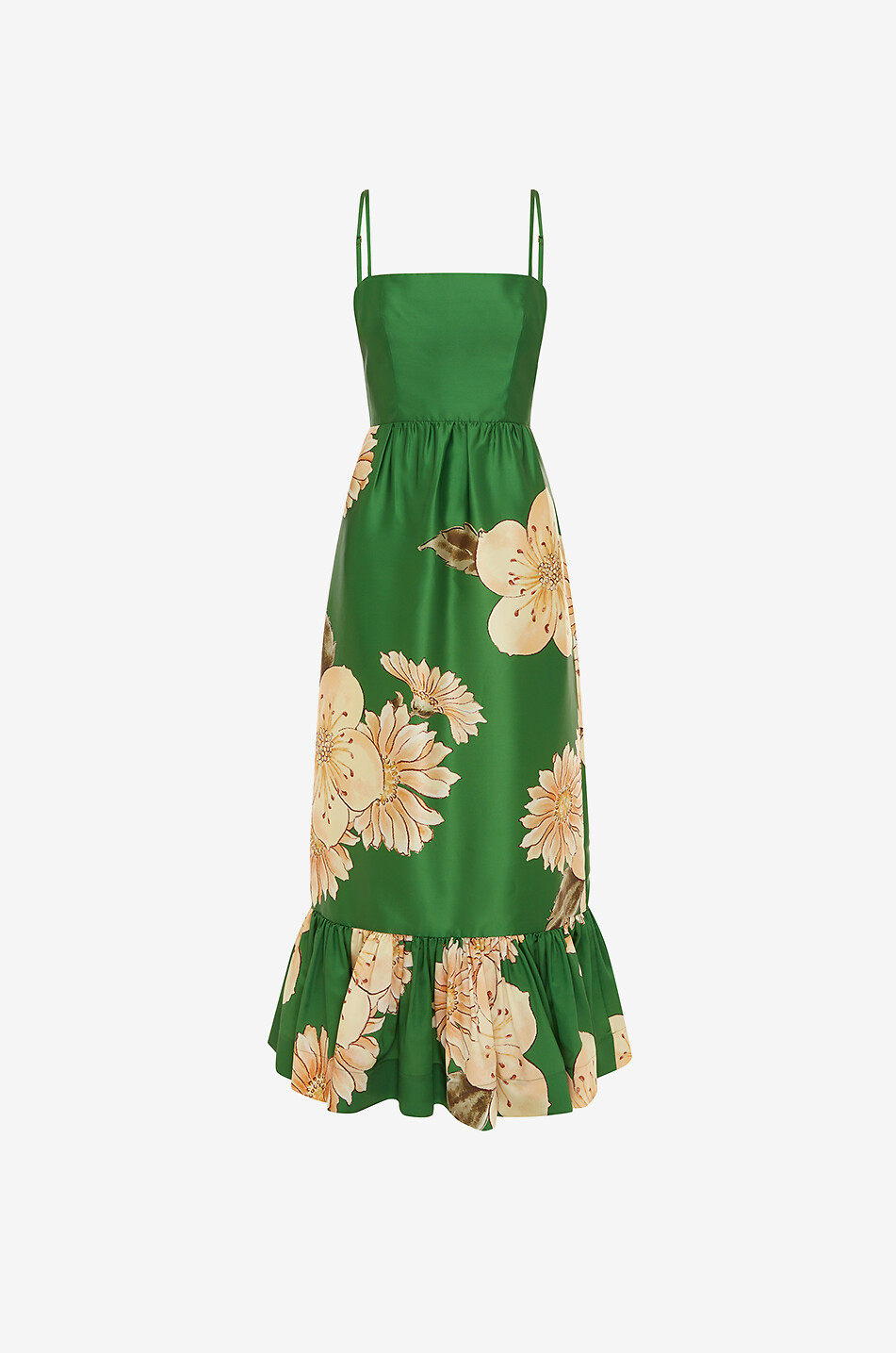 Sage long strappy satin dress