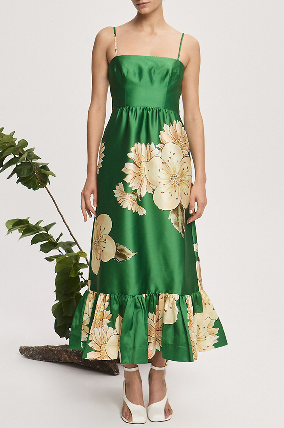 Sage long strappy satin dress
