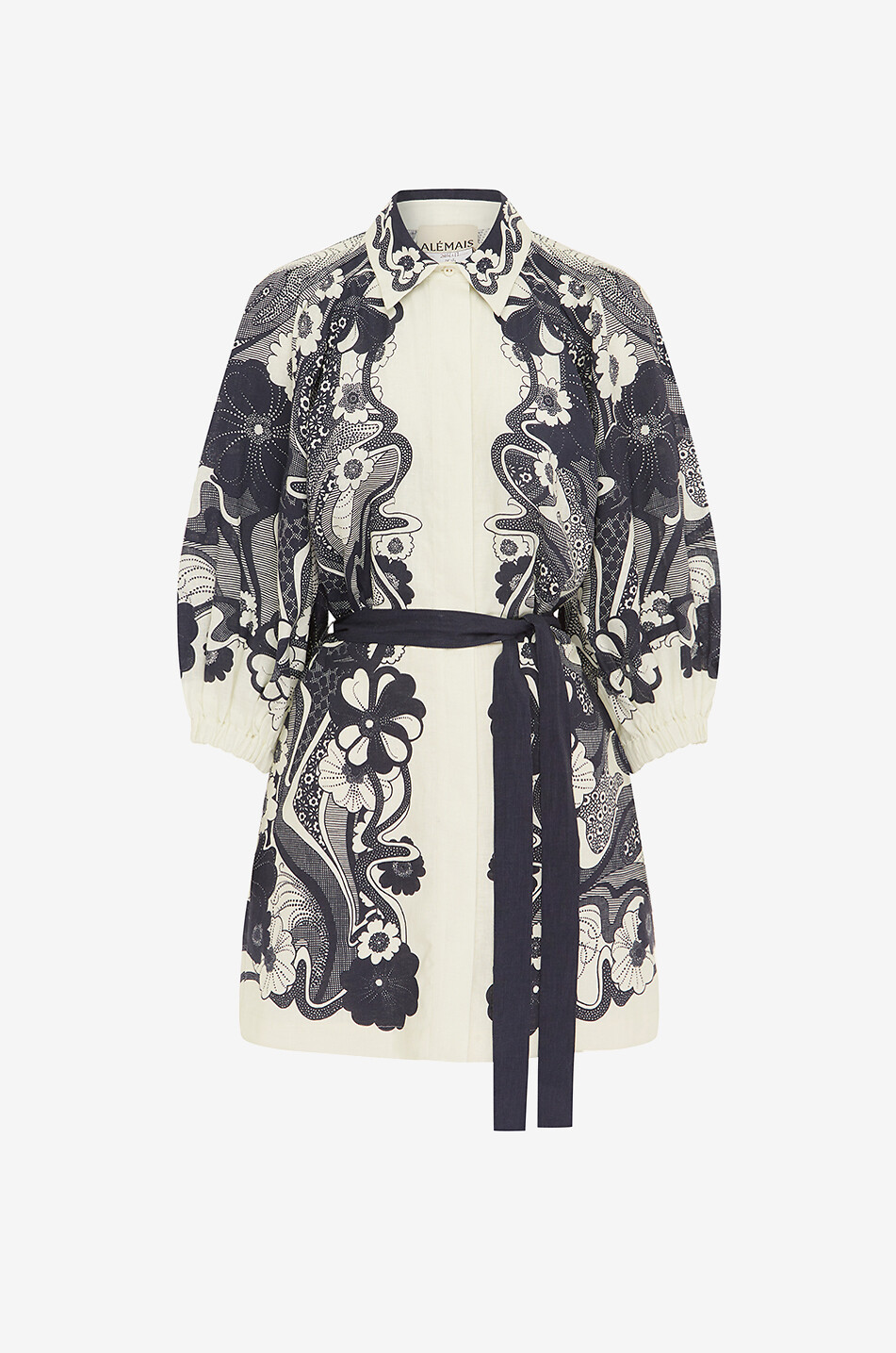 ALEMAIS Kurzes Kleid mit Spitzenprint aus Leinen Mickey Damen DUNKELBLAU 1
