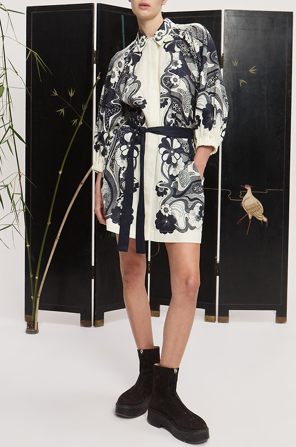 ALEMAIS Kurzes Kleid mit Spitzenprint aus Leinen Mickey Damen DUNKELBLAU 2