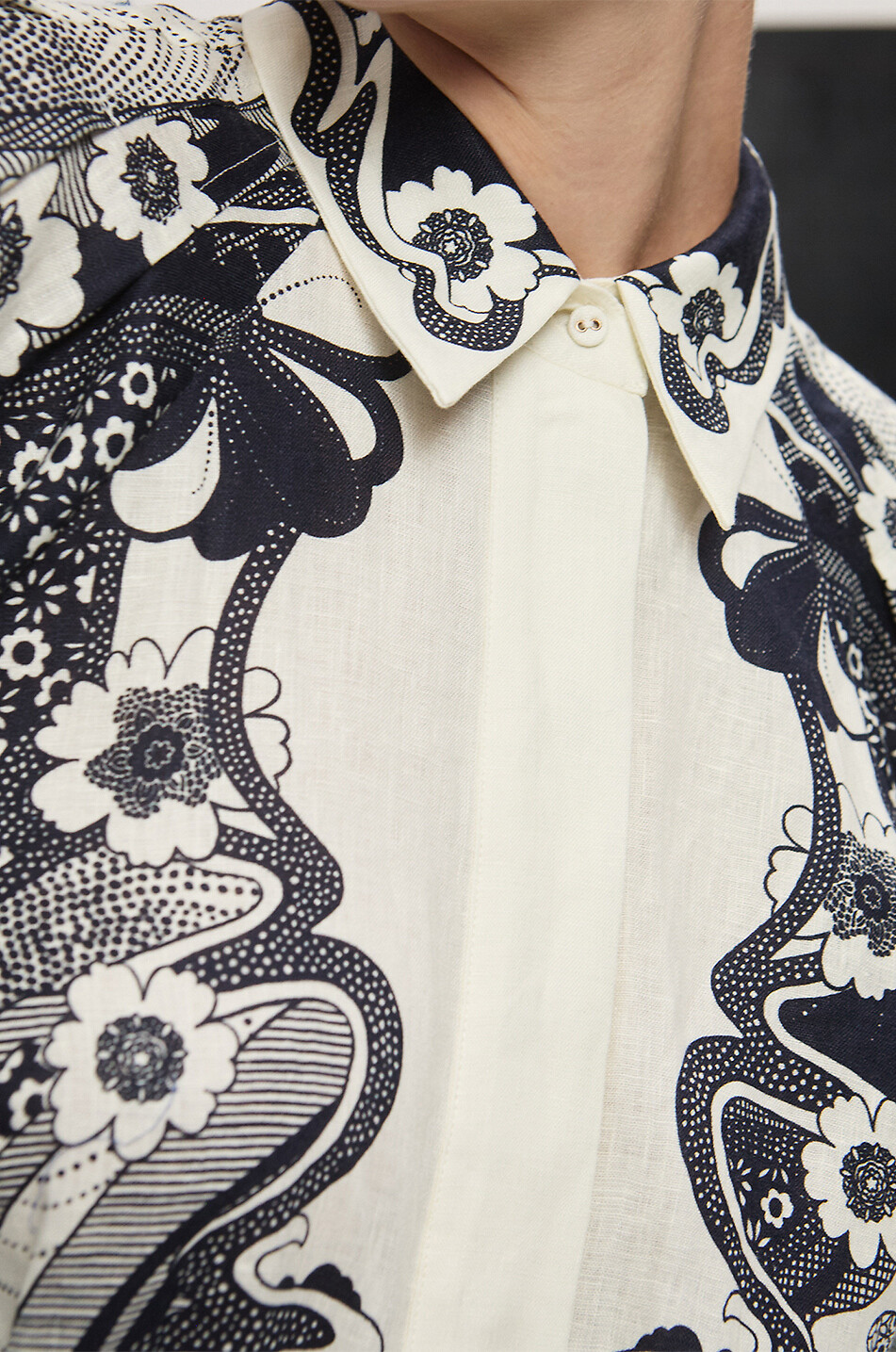 ALEMAIS Kurzes Kleid mit Spitzenprint aus Leinen Mickey Damen DUNKELBLAU 5