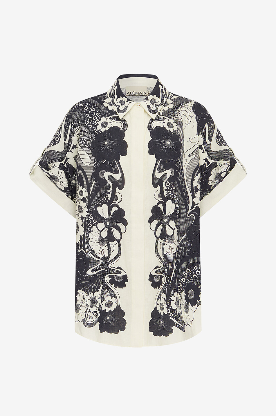 ALEMAIS Chemise à manches courtes en lin Mickey Femme BLEU FONCE 1