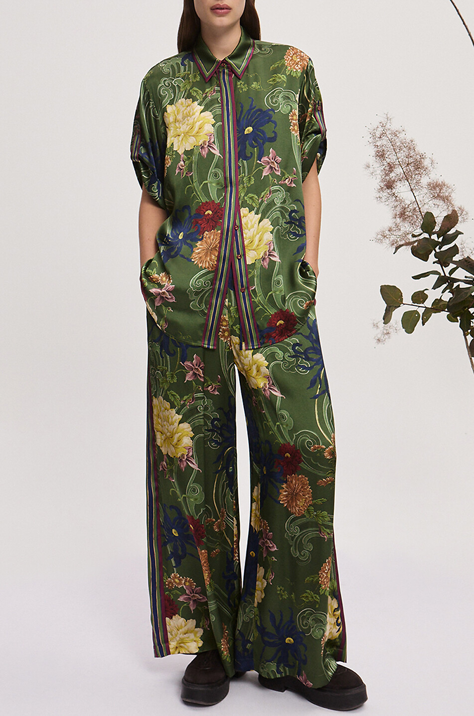ALEMAIS Avery silk wide-leg trousers Women GREEN 2