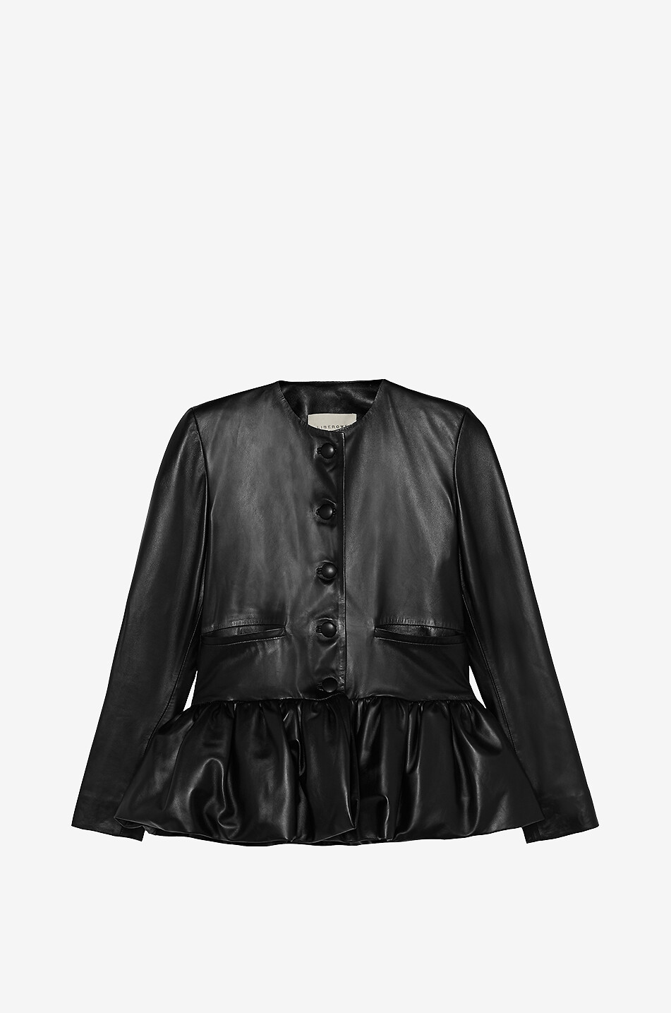 LIBEROWE Veste courte en cuir à col rond Peplum Femme NOIR 1