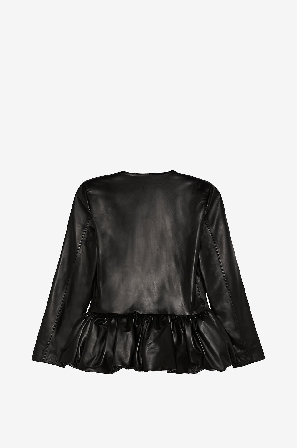 LIBEROWE Veste courte en cuir à col rond Peplum Femme NOIR 2