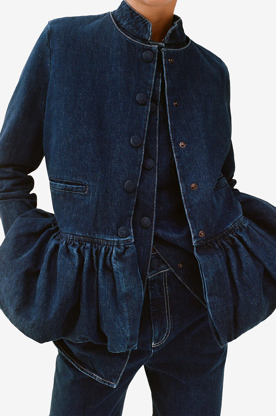LIBEROWE Dunkle Jeansjacke Peplum Damen DUNKELBLAU 3