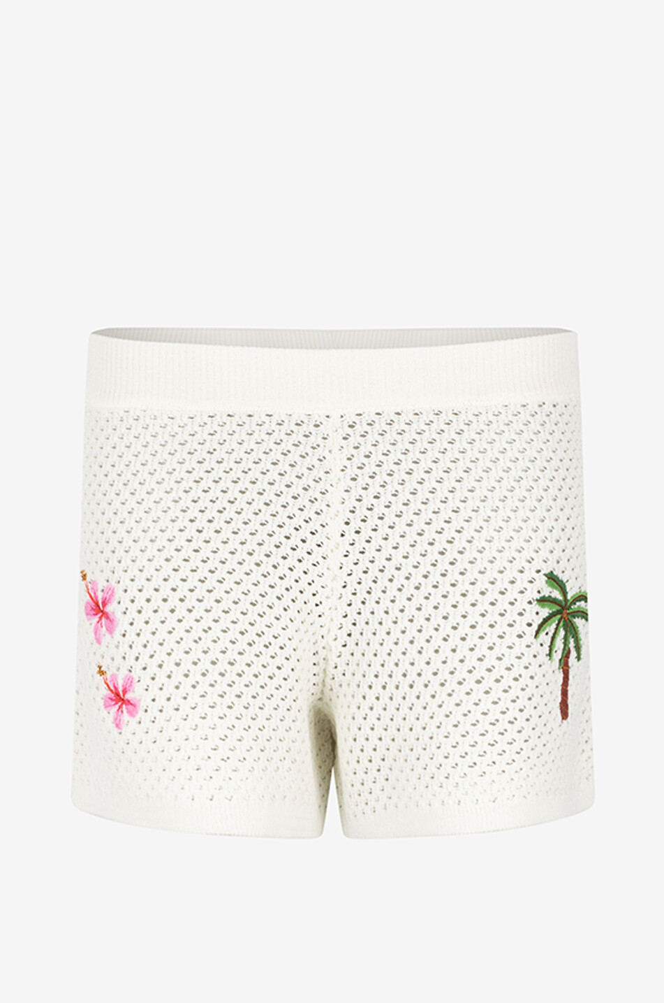 MC2 SAINT BARTH Yvette embroidered openwork knit shorts Women BEIGE 1