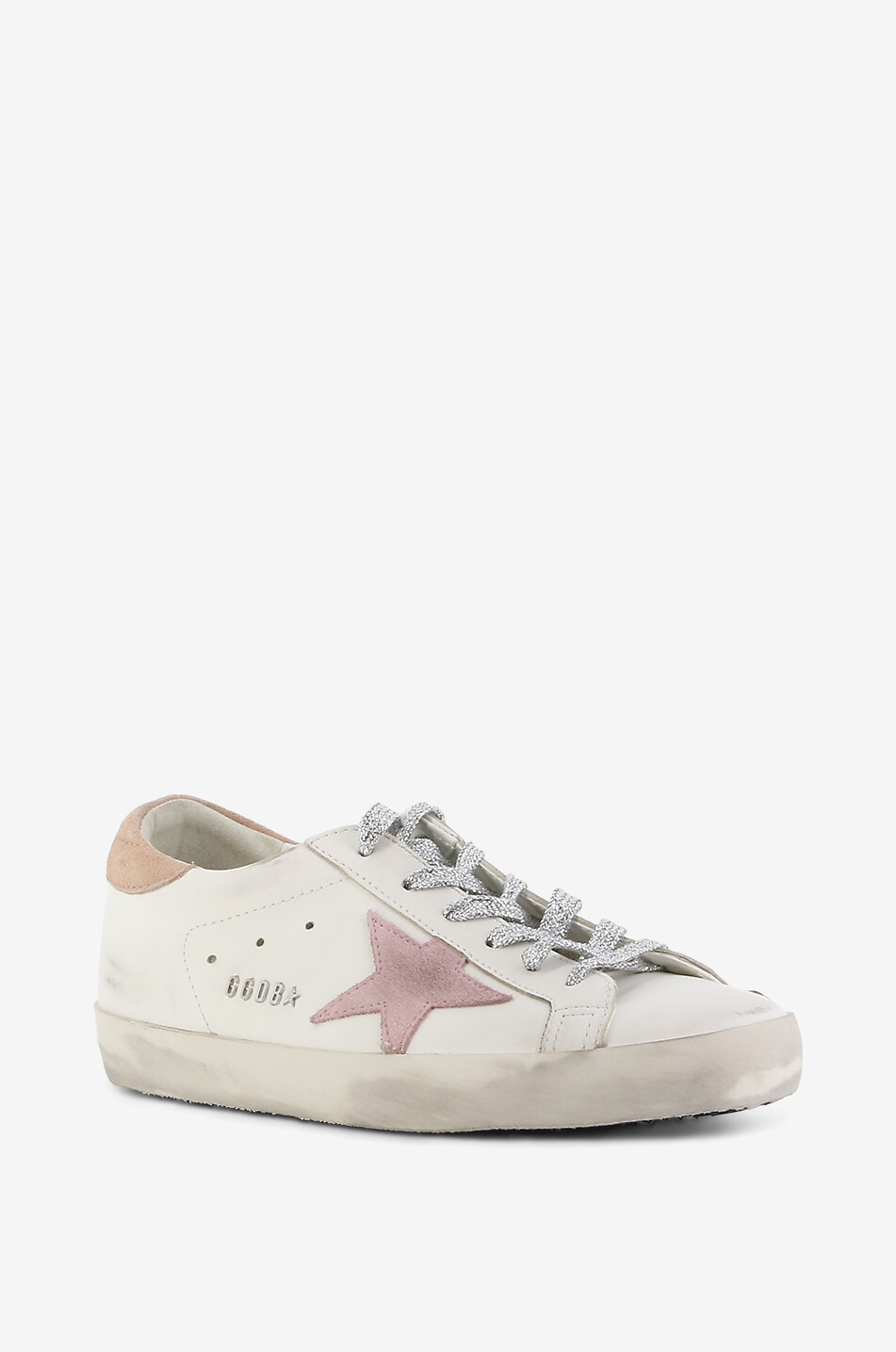 GOLDEN GOOSE Niedrige Sneakers mit rosa Stern und silbernen Schnürsenkeln Super-Star Damen WEISS 1