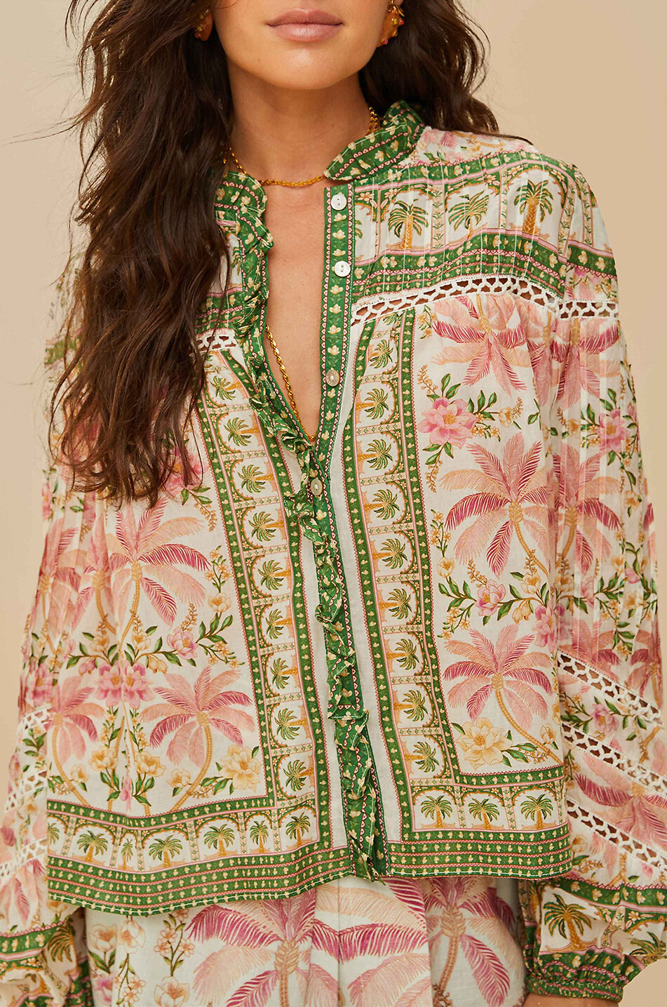 FARM RIO Bedruckte Baumwollbluse Palm Dream Damen GRÜN 3