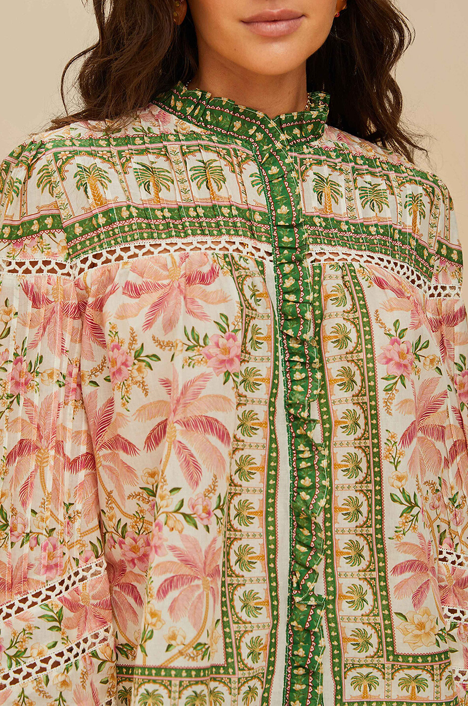 FARM RIO Bedruckte Baumwollbluse Palm Dream Damen GRÜN 5