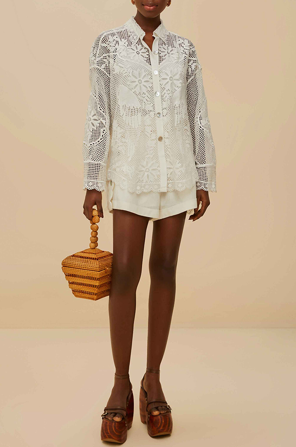 FARM RIO Hemd aus Klöppelspitze Landscape Damen WEISS 3