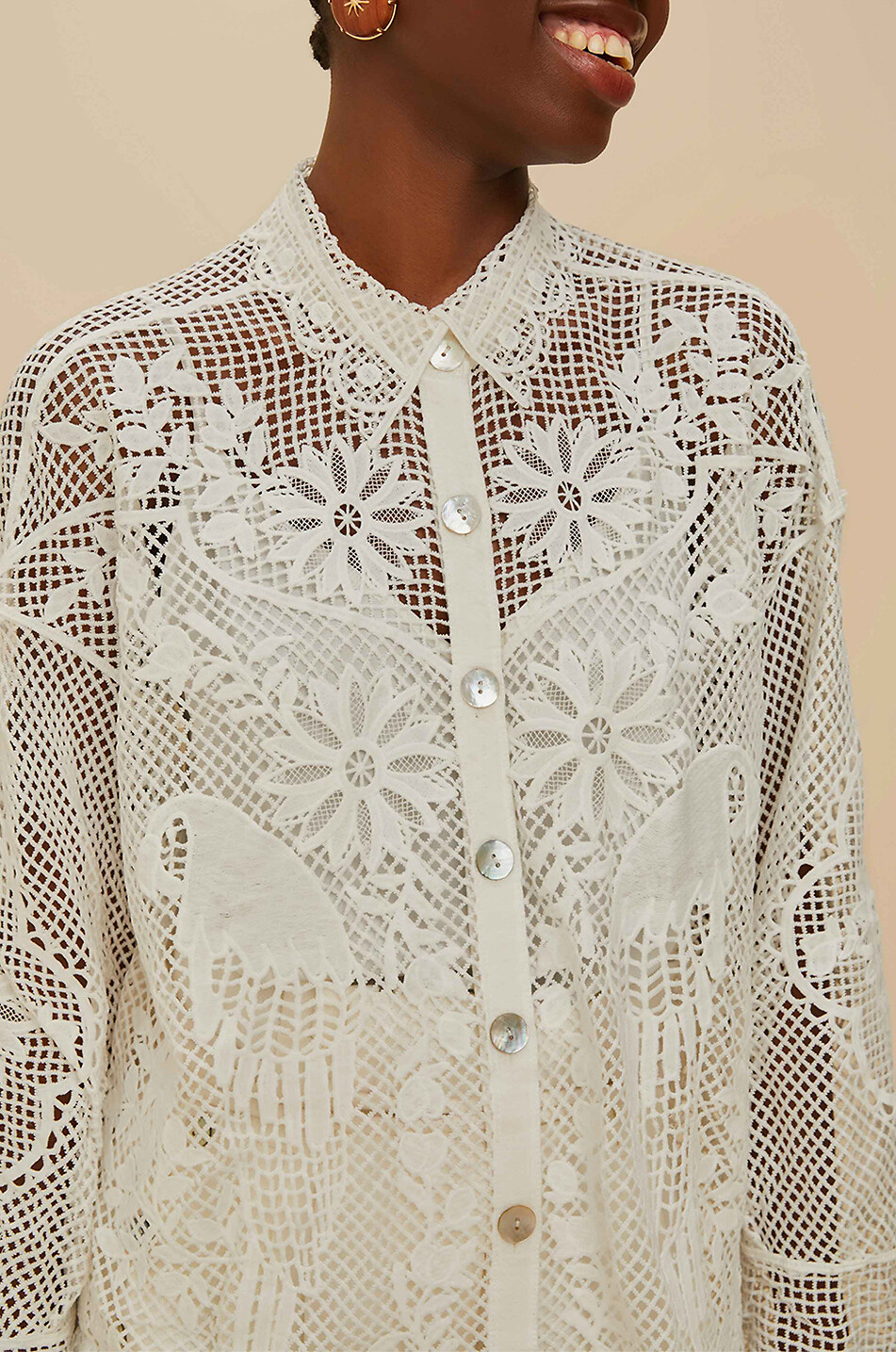 FARM RIO Hemd aus Klöppelspitze Landscape Damen WEISS 5