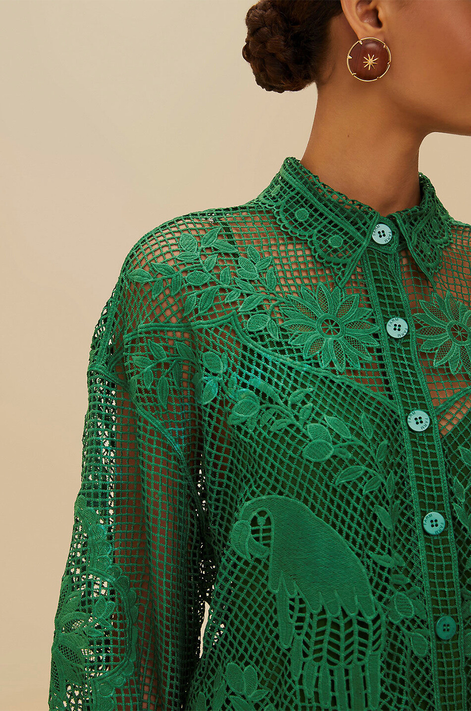 FARM RIO Chemise en guipure Landscape Femme VERT 4
