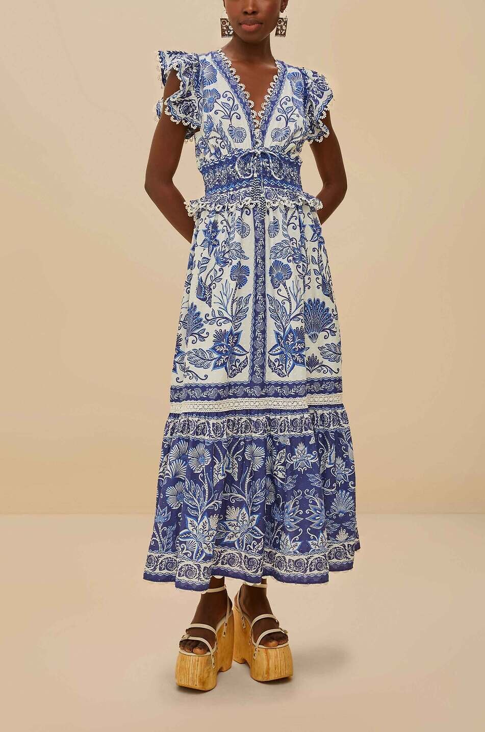 FARM RIO Shell Garden printed voile maxi dress Women BLUE 3