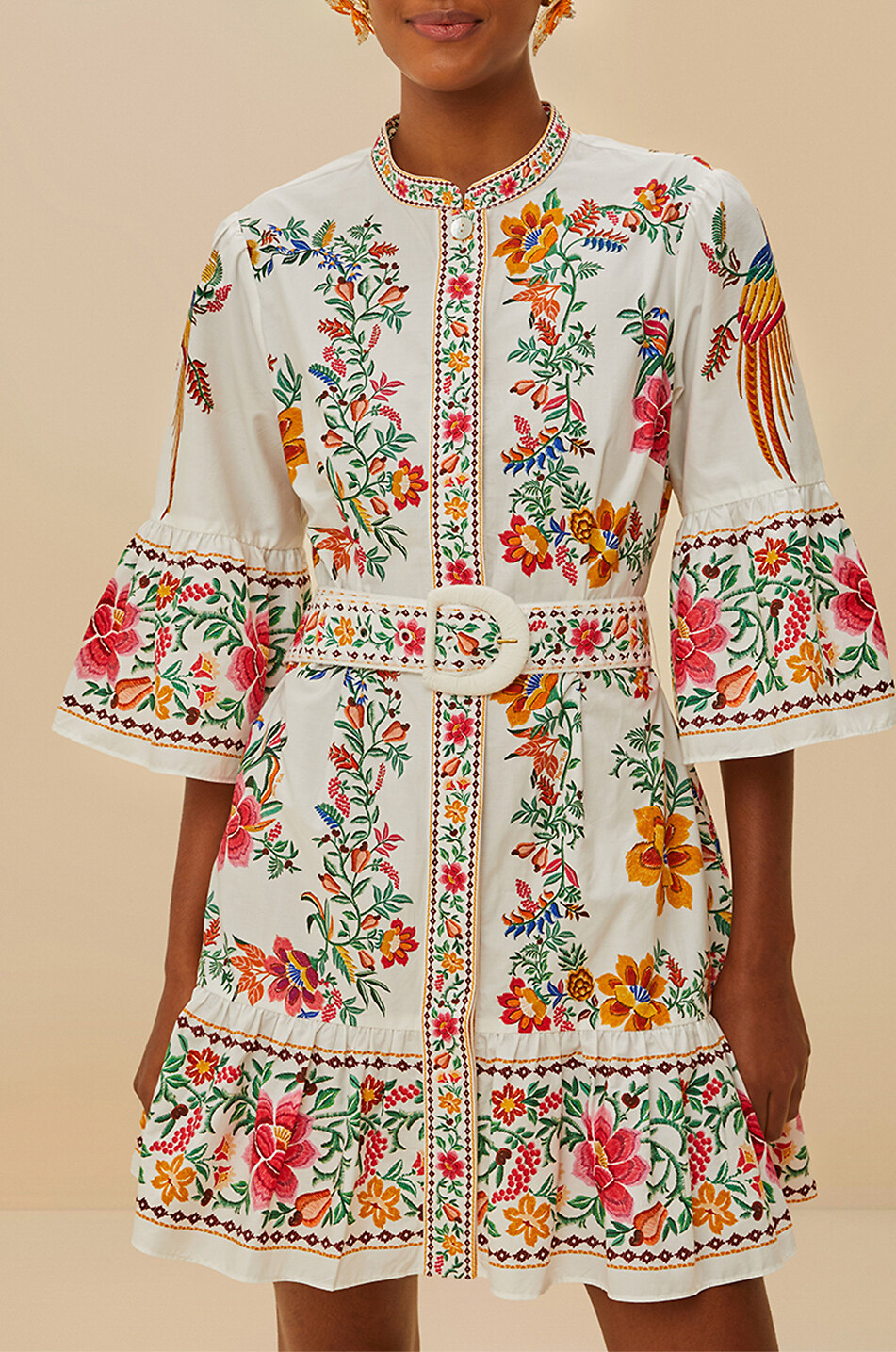 FARM RIO Delicate Forest Scarves poplin mini shirt dress Women MULTI COLOURED 4