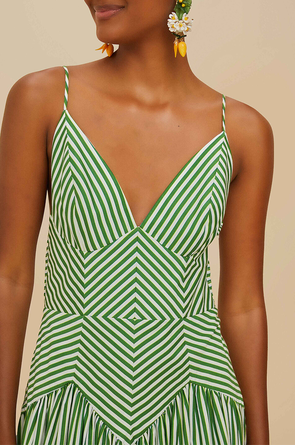 FARM RIO Bicolor Stripes cotton strappy midi dress Women GREEN 4