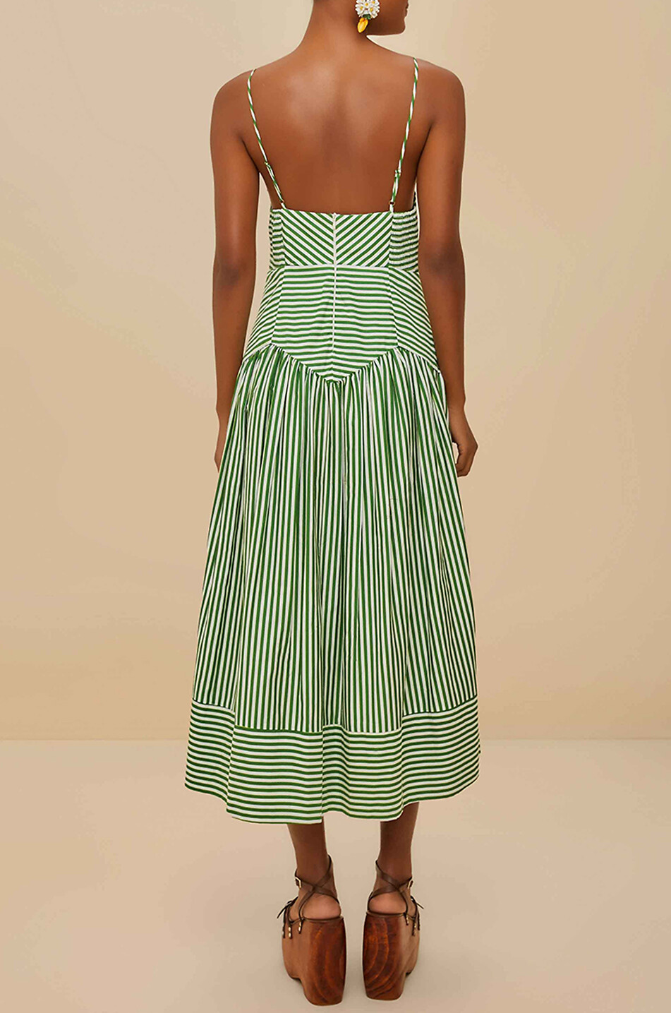 FARM RIO Bicolor Stripes cotton strappy midi dress Women GREEN 6