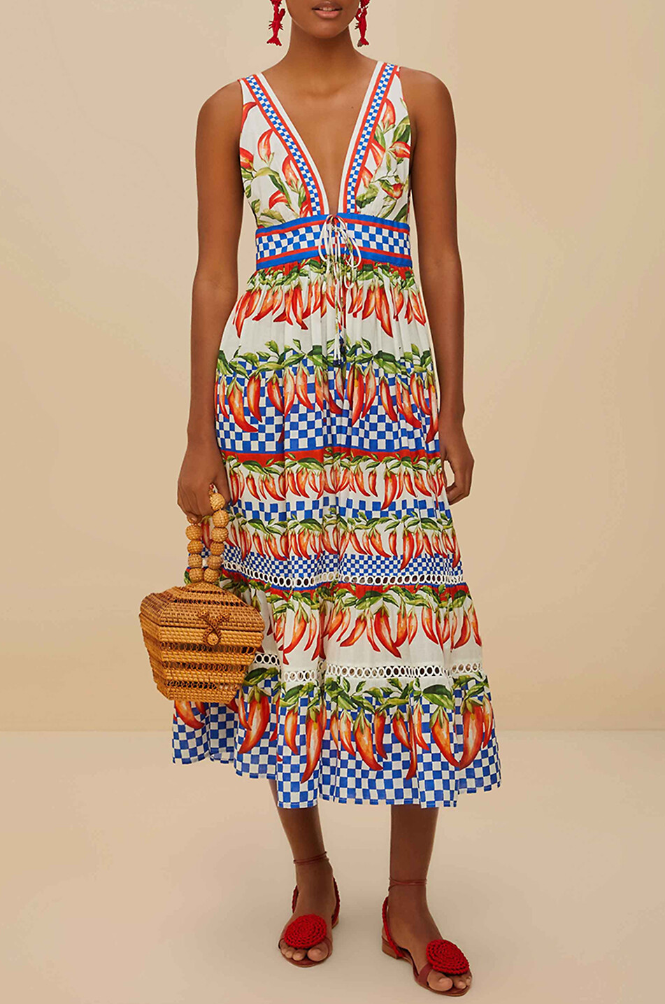 FARM RIO Robe midi sans manches en coton Picnic Peppers Ainika Femme MULTICOLORE 3