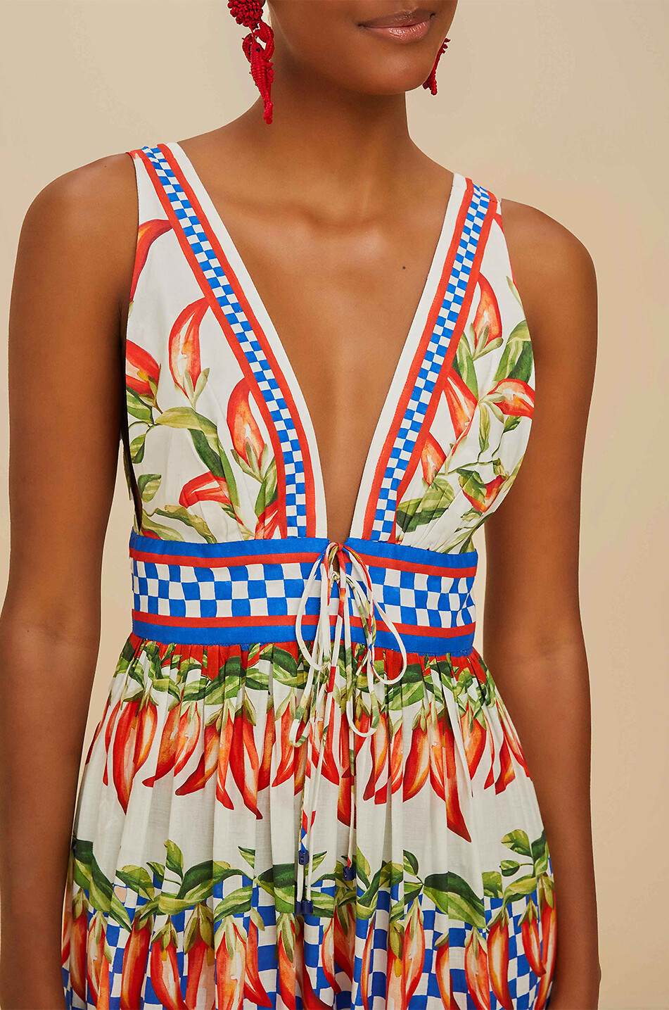 FARM RIO Robe midi sans manches en coton Picnic Peppers Ainika Femme MULTICOLORE 4