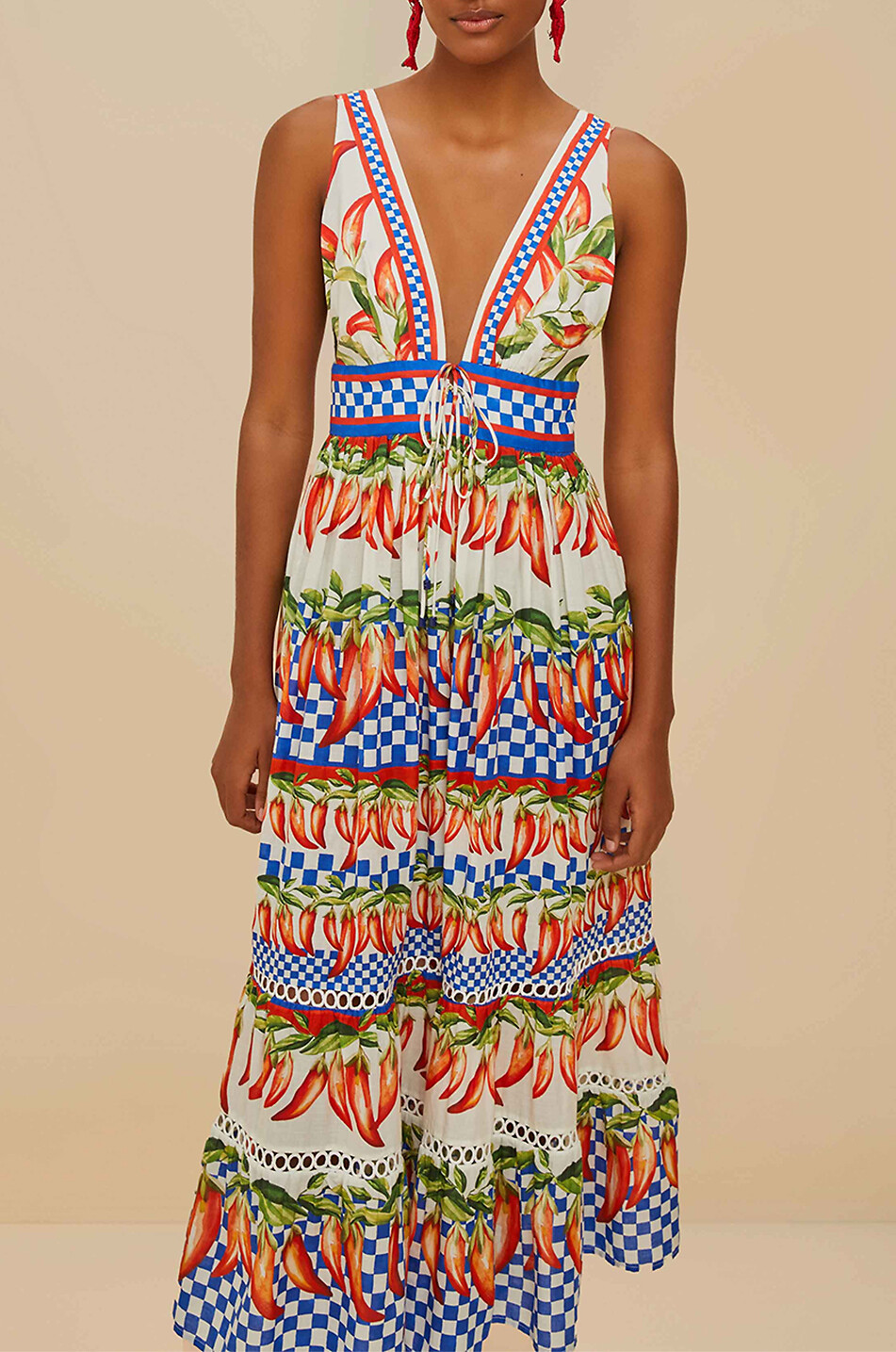 FARM RIO Robe midi sans manches en coton Picnic Peppers Ainika Femme MULTICOLORE 5