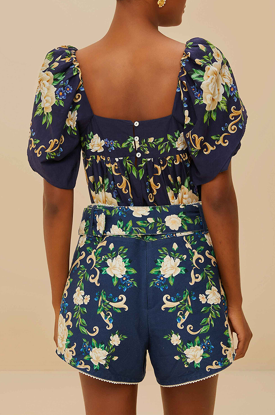 FARM RIO Flower Tapestry cotton shorts Women DARK BLUE 4