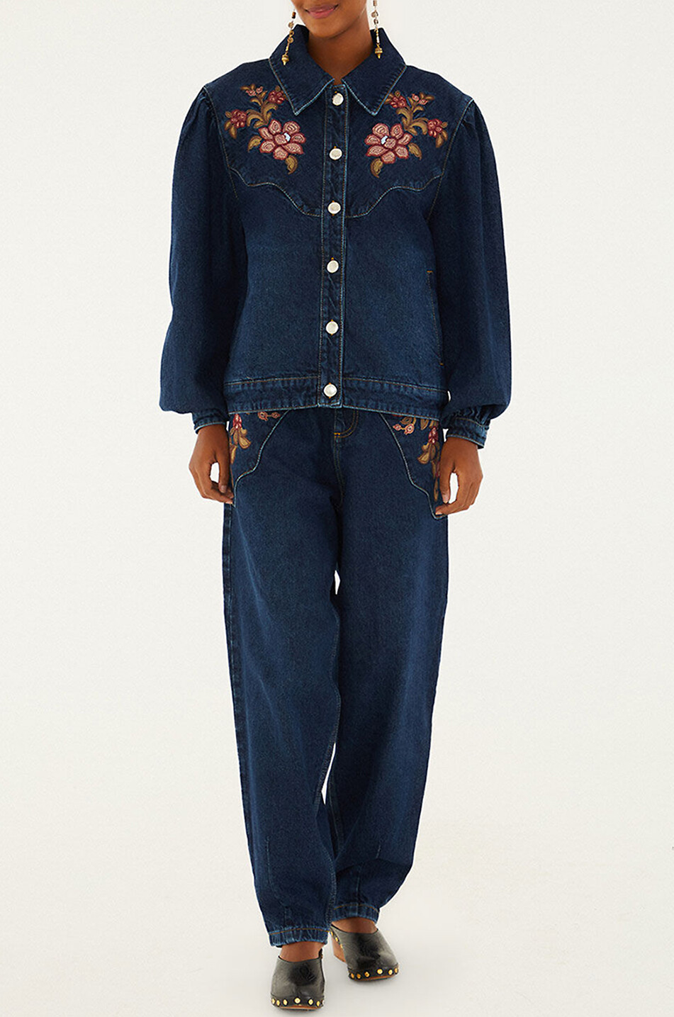 FARM RIO Embroidered floral denim boyfriend jeans Women DARK BLUE 4