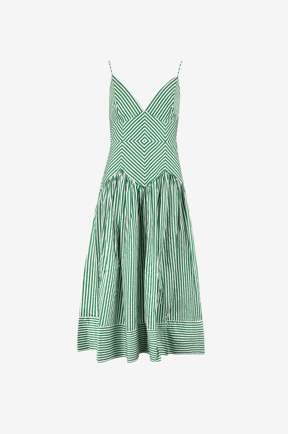 FARM RIO Bicolor Stripes cotton strappy midi dress Women GREEN 1