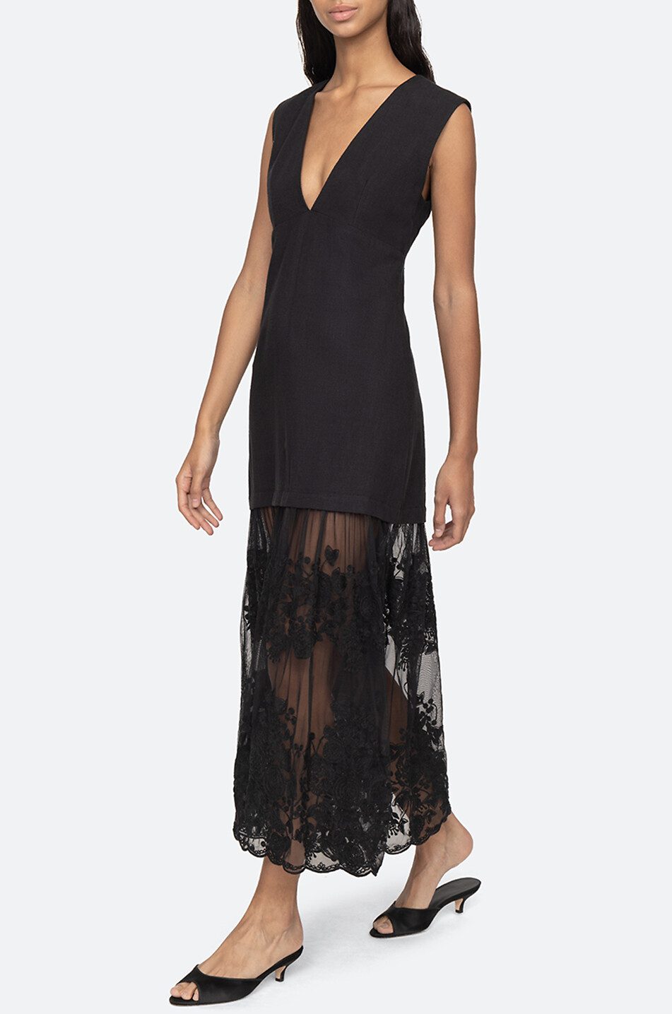 SEA Arielle linen and cotton long dress Women BLACK 4
