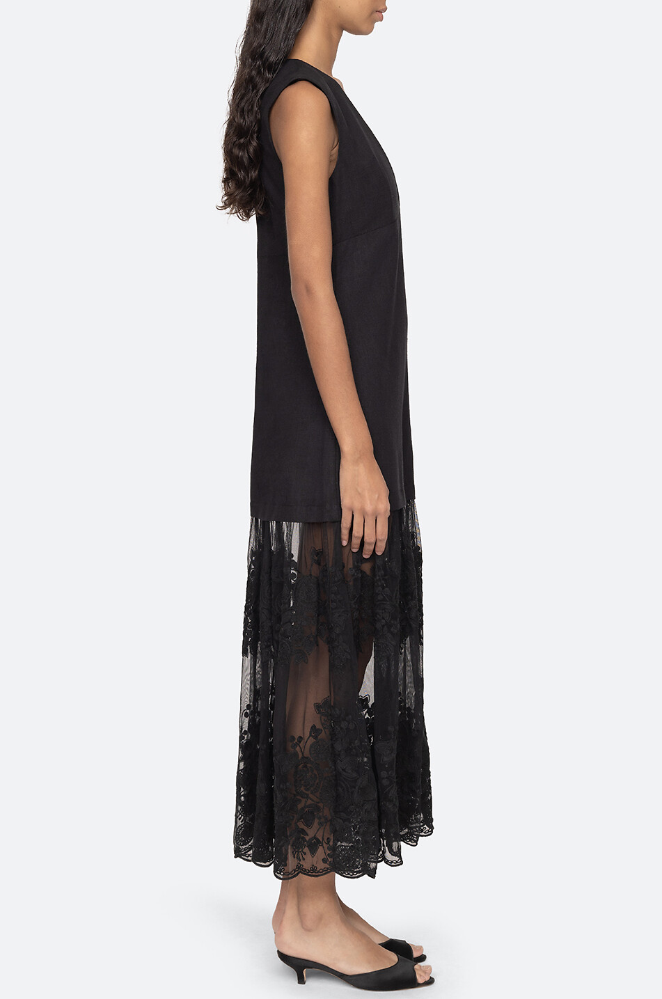 SEA Arielle linen and cotton long dress Women BLACK 6